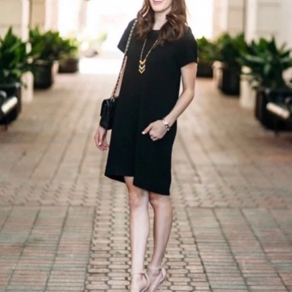 MADEWELL Black Leather Trim Neckline Tee Dress Short Sleeve With Pockets Size XS - Picture 12 of 12